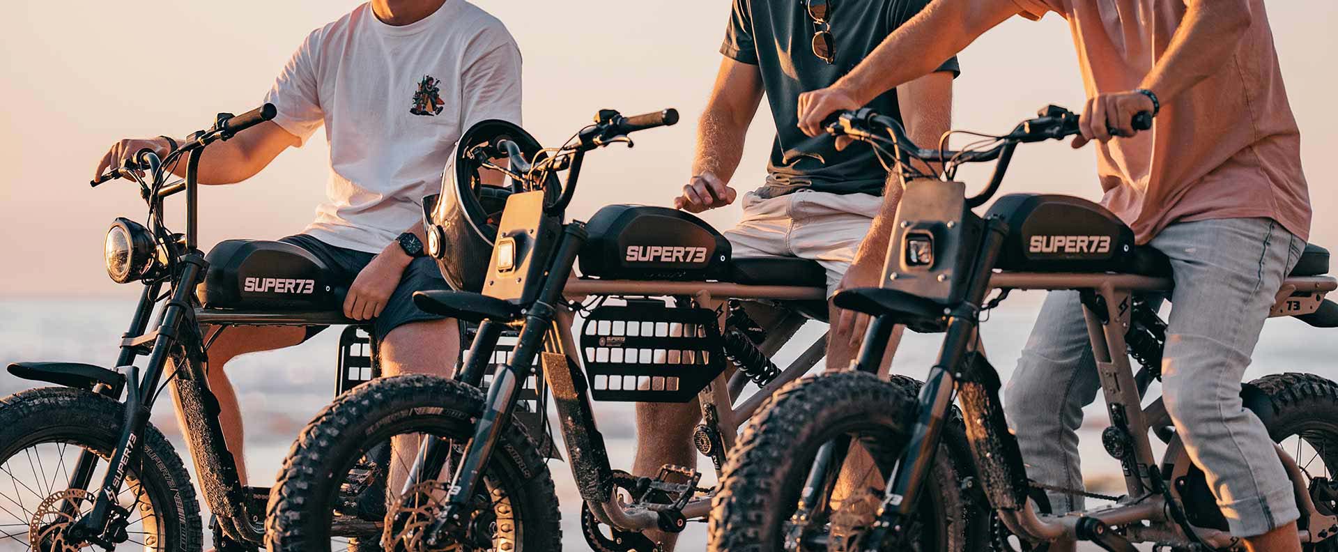 Super73 electric bikes in a row.