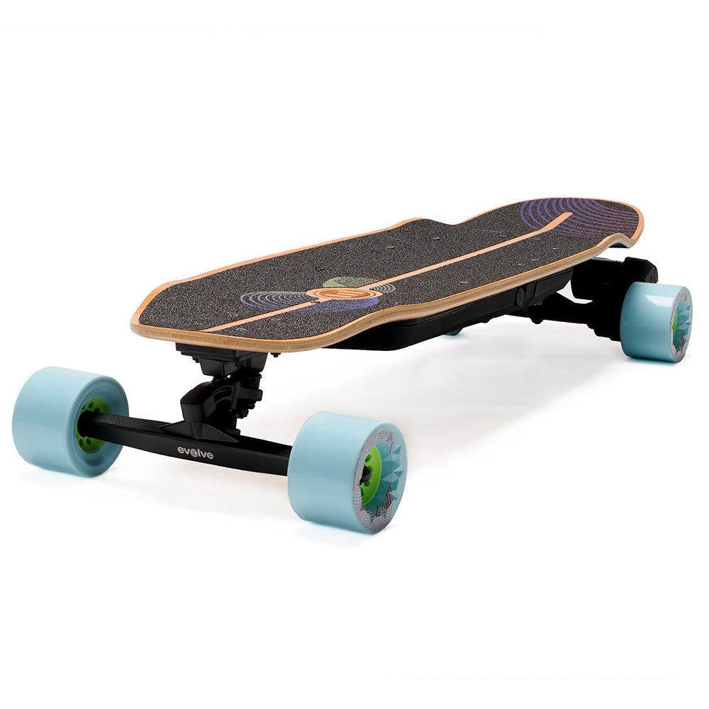 Onirique Skateboard from Evolve with blue wheels