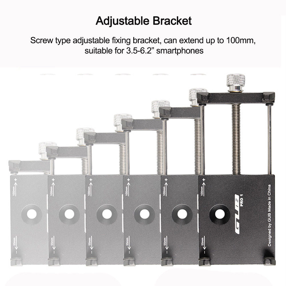 Size chart of adjustable bracket for phone holder by Ben Buckler Boards 
