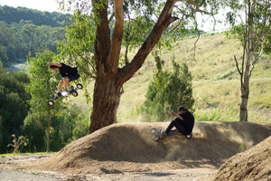 2 riders downhill mountain boarding