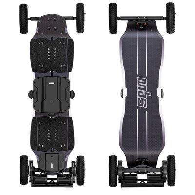Top and underside view of and MBS agent air electric mountain board without bindings.