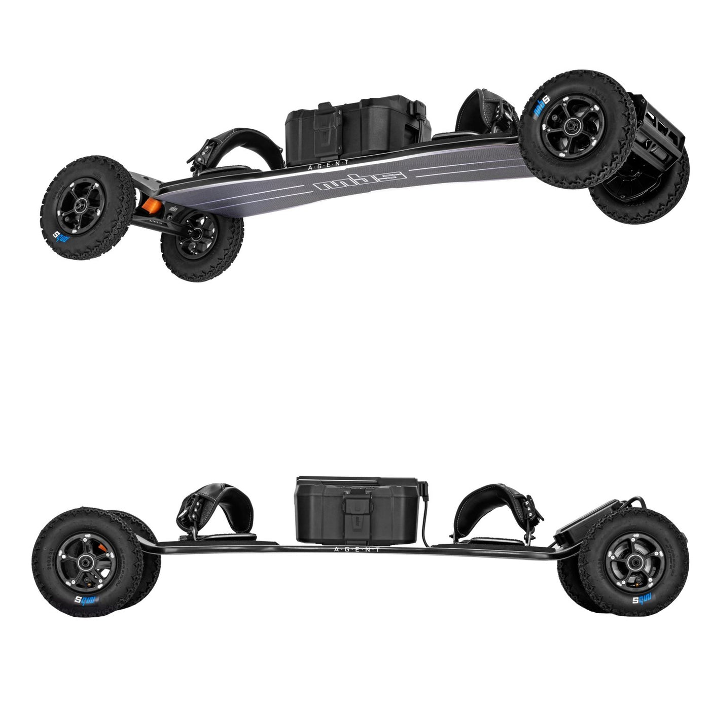 Side profile view of an MBS agent air electric longboard.