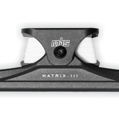 Adjustable turning resistance on MBS Matrix III CNC truck for ultimate carving or stability.