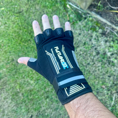 Wearing a Flatland 3d Glove for electric skateboarding