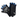 Pair of black and gray skate gloves with blue accents on a white background