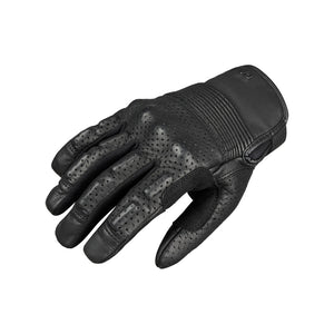 Black leather glove with textured palm on a white background