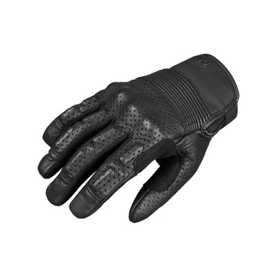 Black leather glove with textured palm on a white background