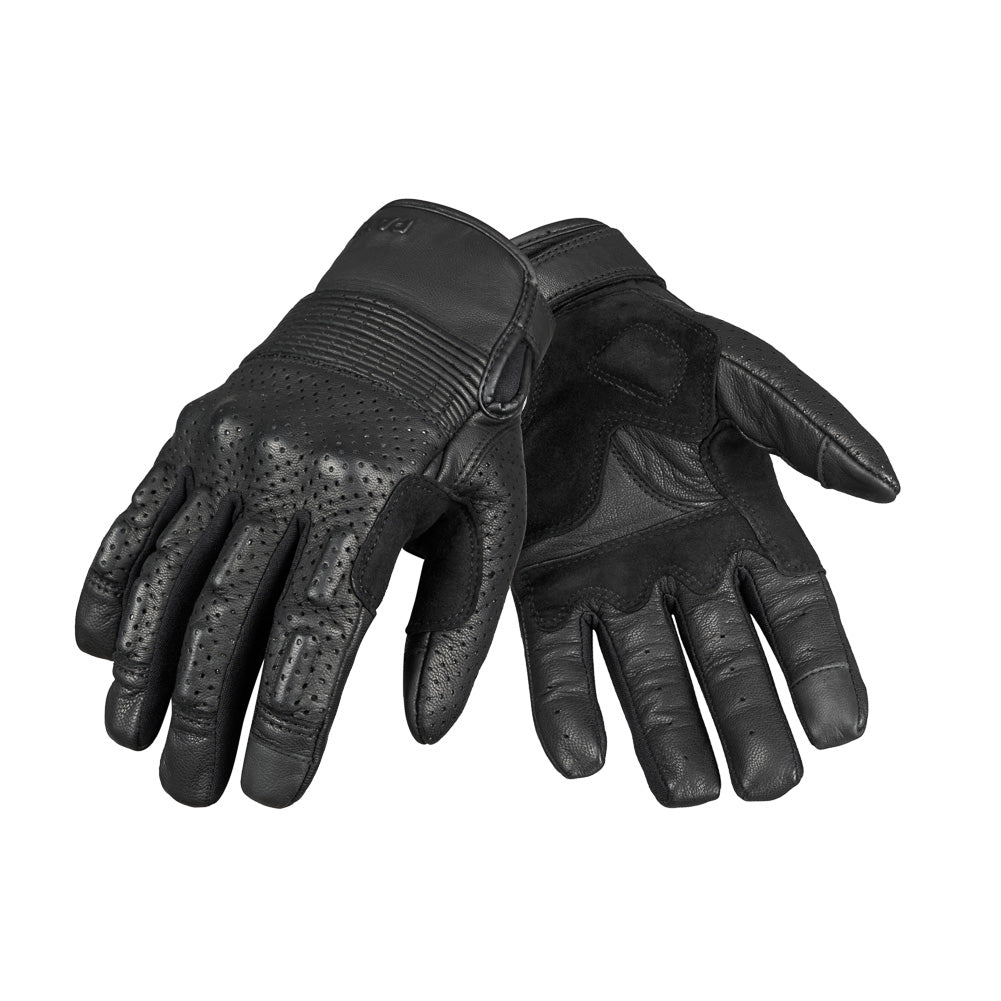 Pair of black leather gloves on a white background