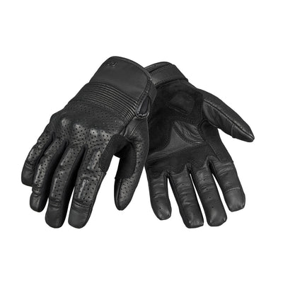 Pair of black leather gloves on a white background