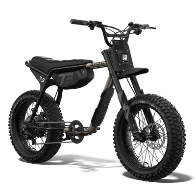 Front angle view of the Super73 Z Adventure Core in Sandstorm, showcasing its rugged frame and oversized tires.
Side profile of the Super73 Z Adventure Core in Sandstorm color, highlighting its minimalist design and adventure-ready build.