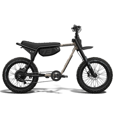 Side profile of the Super73 Z Adventure Core in Sandstorm color, highlighting its minimalist design and adventure-ready build