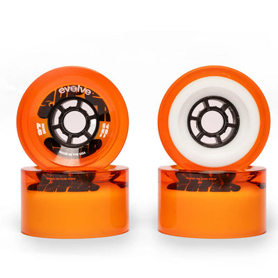 orange and white supergrip 97mm skateboard wheels by evolve