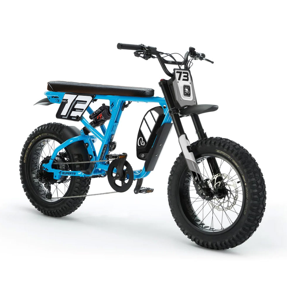 Blue BSD Special Edition Super73 with black seat.