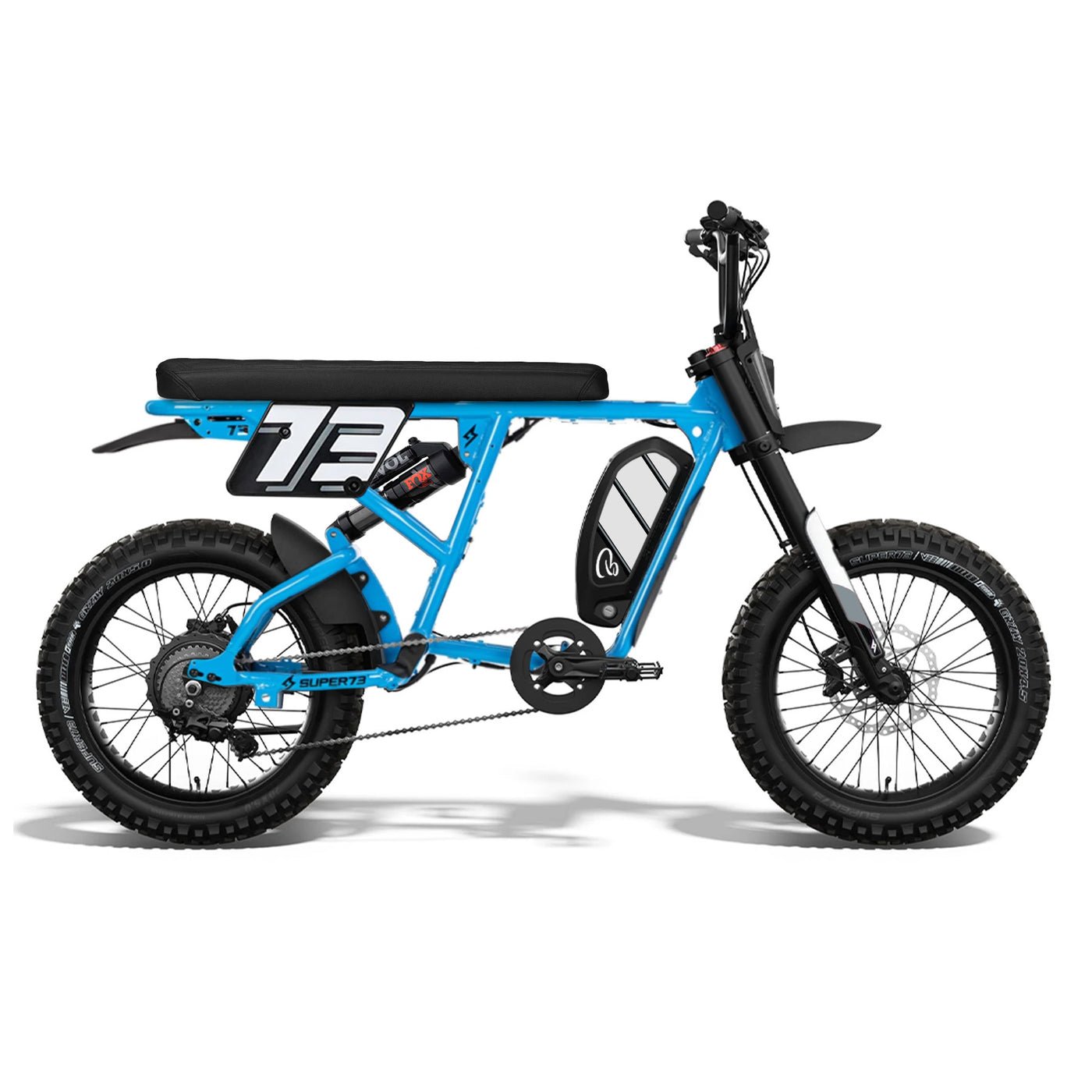 Blue BSD Special Edition Super73 with black seat.