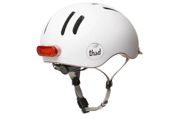 Rear of Moon White Chapter helmet with light