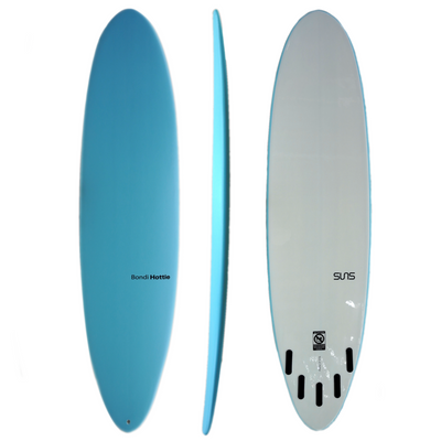 Bondi Hottie in Blue 8' surfboard with foam top